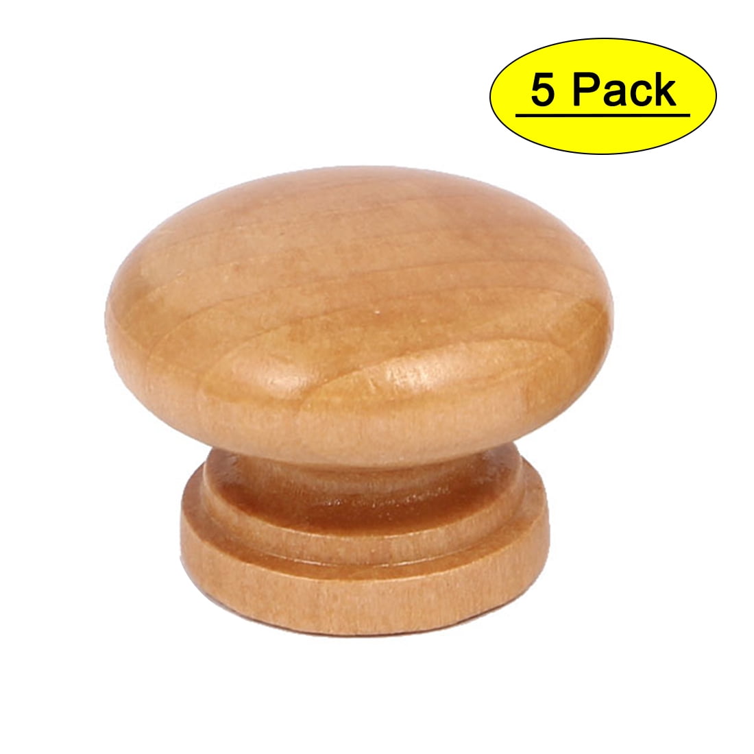 4mm Threaded 34mm Dia Wooden Round Pull Handle Knobs Light Brown 5pcs w