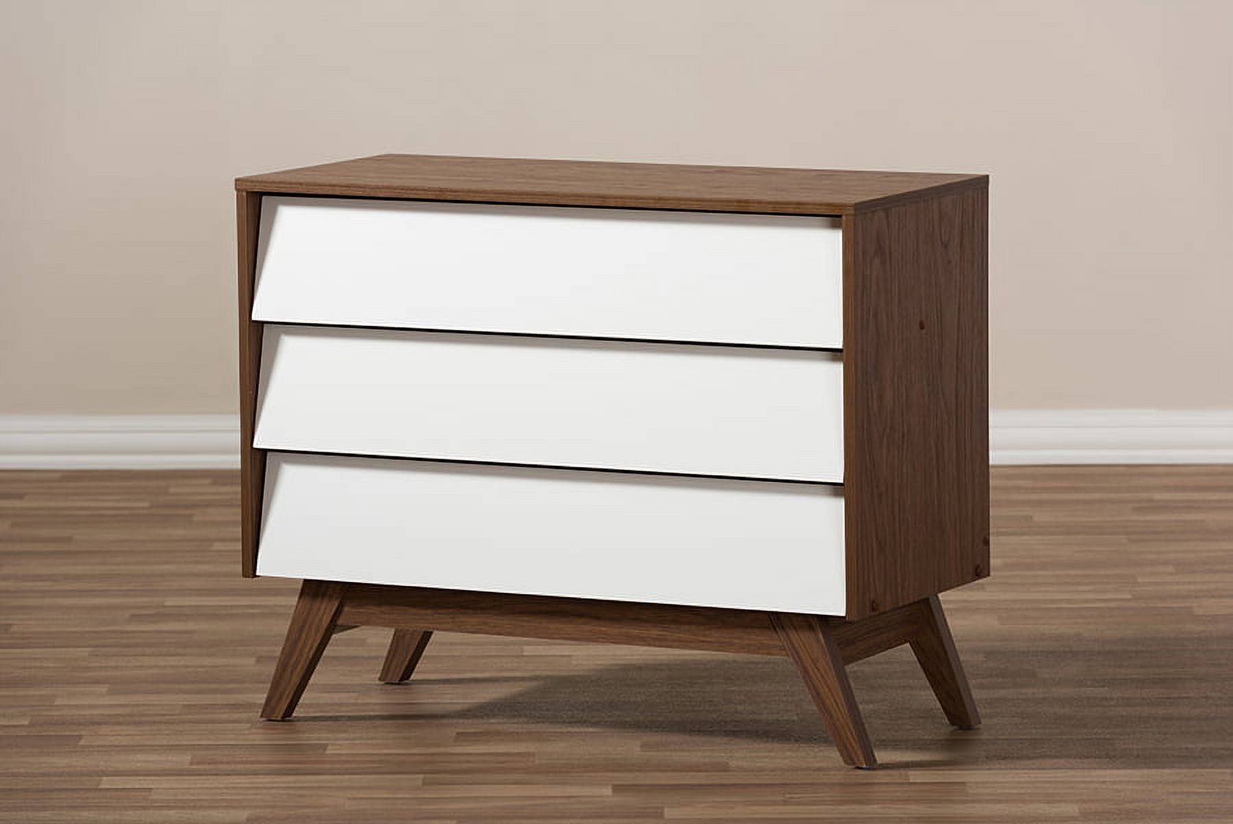 Baxton Studio Hildon Modern White and Walnut 3-Drawer Storage Chest