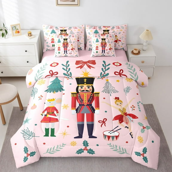 Feelyou Christmas Nutcracker Bedding Comforter Set 7pcs for Kid, Dreamy Princess Fairy Queen Bedding Sets, Kawaii Rat Guard Reversible Queen Sheet Sets, Lightweight Room Decor