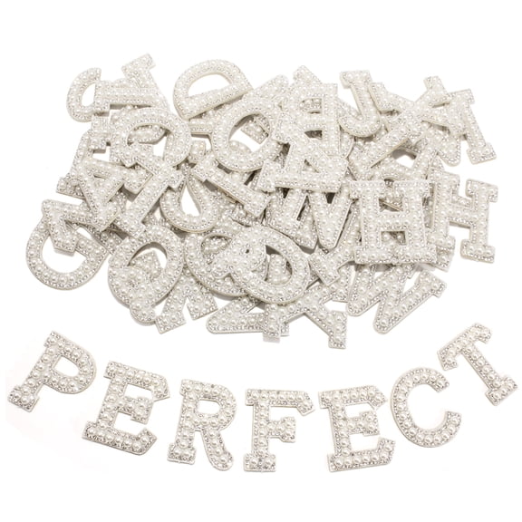 52 Pcs White Pearl Letter Patches, Self-Adhesive A-Z Glitter Rhinestone Alphabet Iron on Patches, Repair Embroidered Applique, for DIY Crafts Clothes Bags Hat Shoes Backpack Decoration