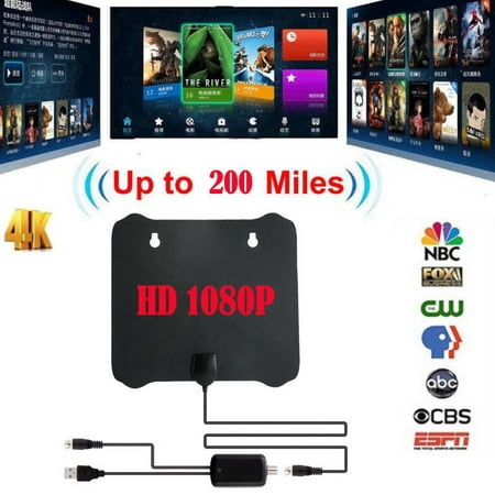 200 Mile Thin Flat Antenna HD TV HDTV 1080P 4K DTV Sky Link TV