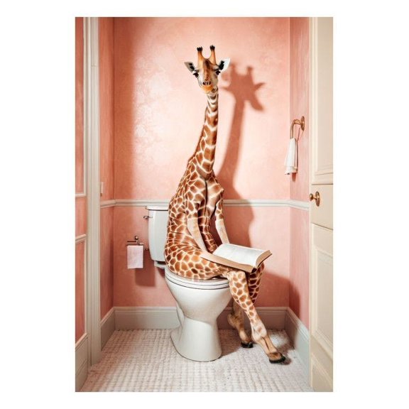 Giraffe Sitting On The Toilet Print Wall Art, Modern Wall Decor For Living Room Bedroom, 8x12 UNFRAMED