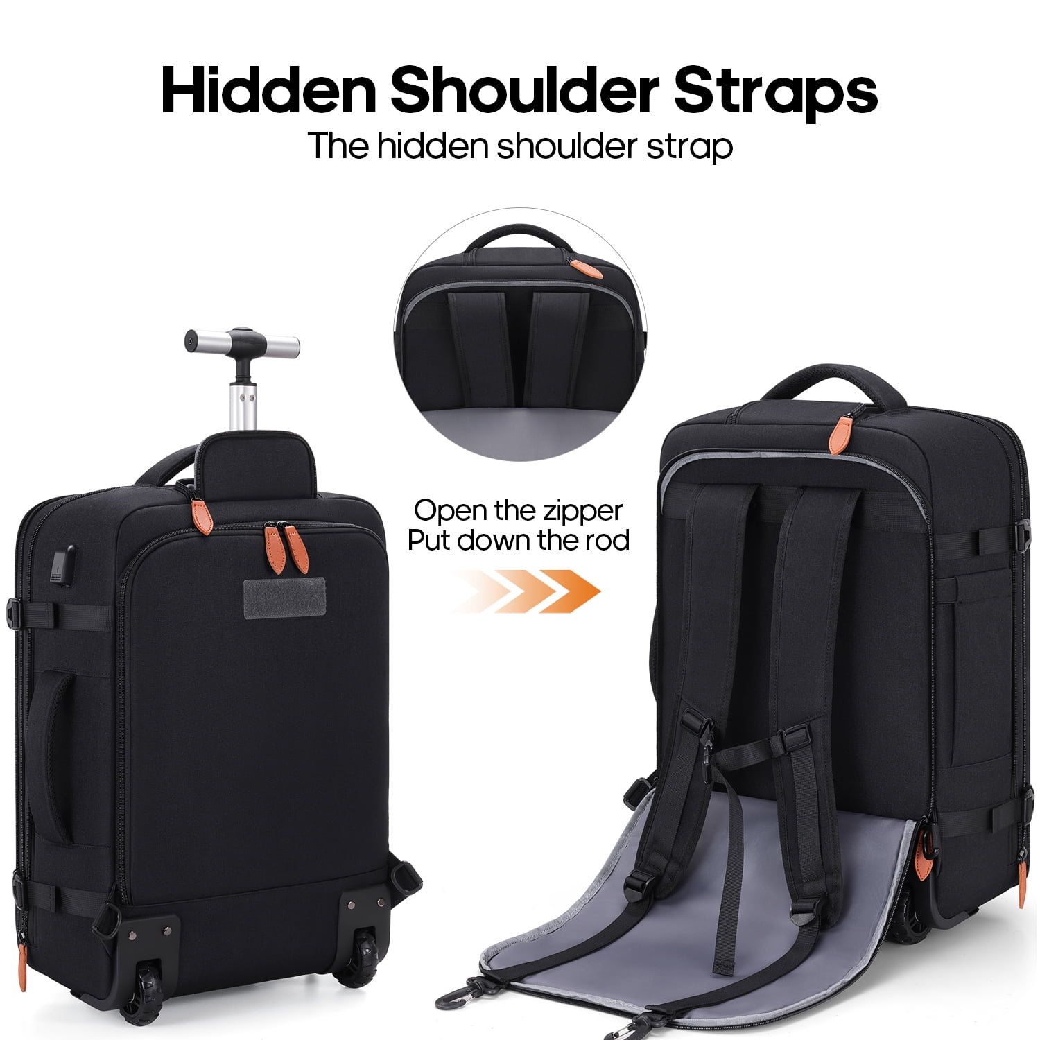 UKEIN Rolling Backpack for Adults Backpack with Wheels with USB Charging Port & Combination Lock Roller Backpack with Packing Cubes and Shoe Pocket