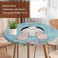 thumbnail image 4 of Easter Bunny Round Tablecloth, Fitted Table Cover with Elastic for 45"-54" Round Tables, Colorful Eggs Cute Rabbit Blue Country Wooden Table Cloth Outdoor Indoor Dinning Party Waterproof Tablecloths, 4 of 7