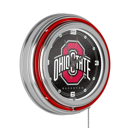 Ohio State University Logo Black Retro Neon Analog Wall Clock with Pull Chain