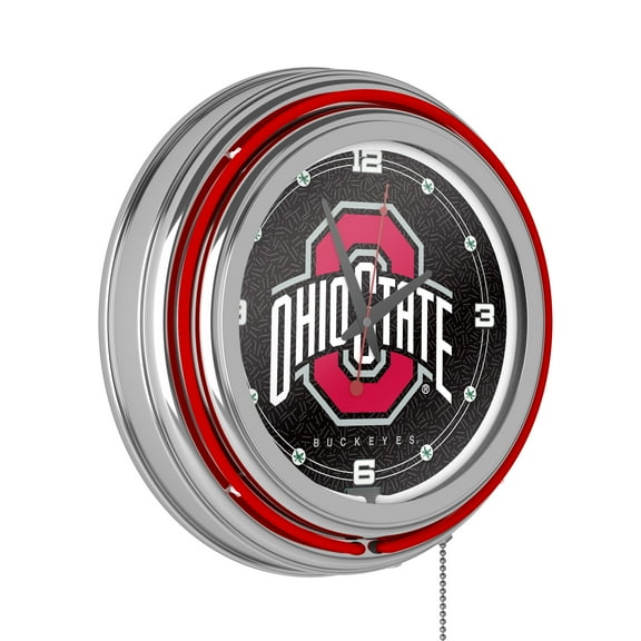 Ohio State University Logo Black Retro Neon Analog Wall Clock with Pull Chain