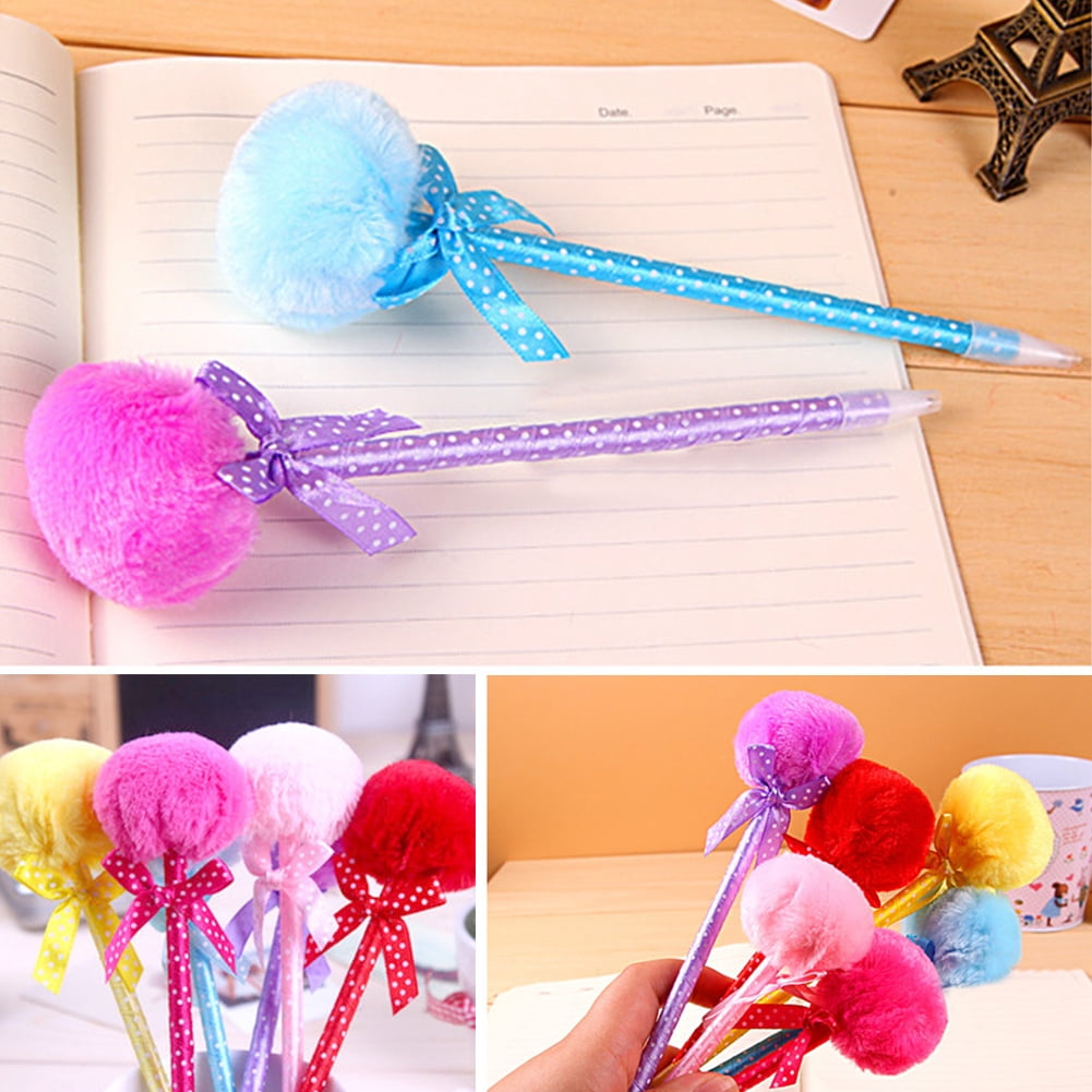 12 pieces Pompom Pen Faux Fur Ballpoint School Office Birthday Party Gift Lot