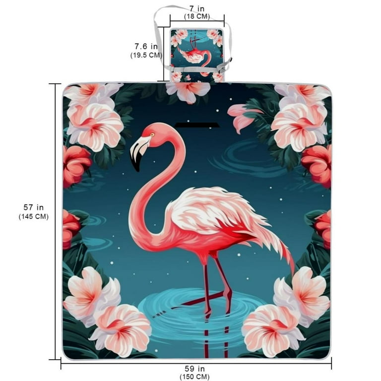 Flamingo Canvas Beach Blanket Picnic Mat Outdoor Waterproof Sand Proof Large Portable Camping Rug Foldable with Corner Pockets and Stakes for Travel Hiking Grass Park Vacation 80 x 60 Walmart