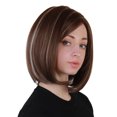 thumbnail image 1 of Peluca completa de pelo sintético Bob corto para mujer, marrón oscuro resistente al calor con reflejos grises para fiesta de cosplay, uso diario, 1 of 8