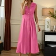 thumbnail image 2 of Vestido informal para mujer: largo con botones, cuello elegante, cómodo para el verano, lavable a máquina, 2 of 5