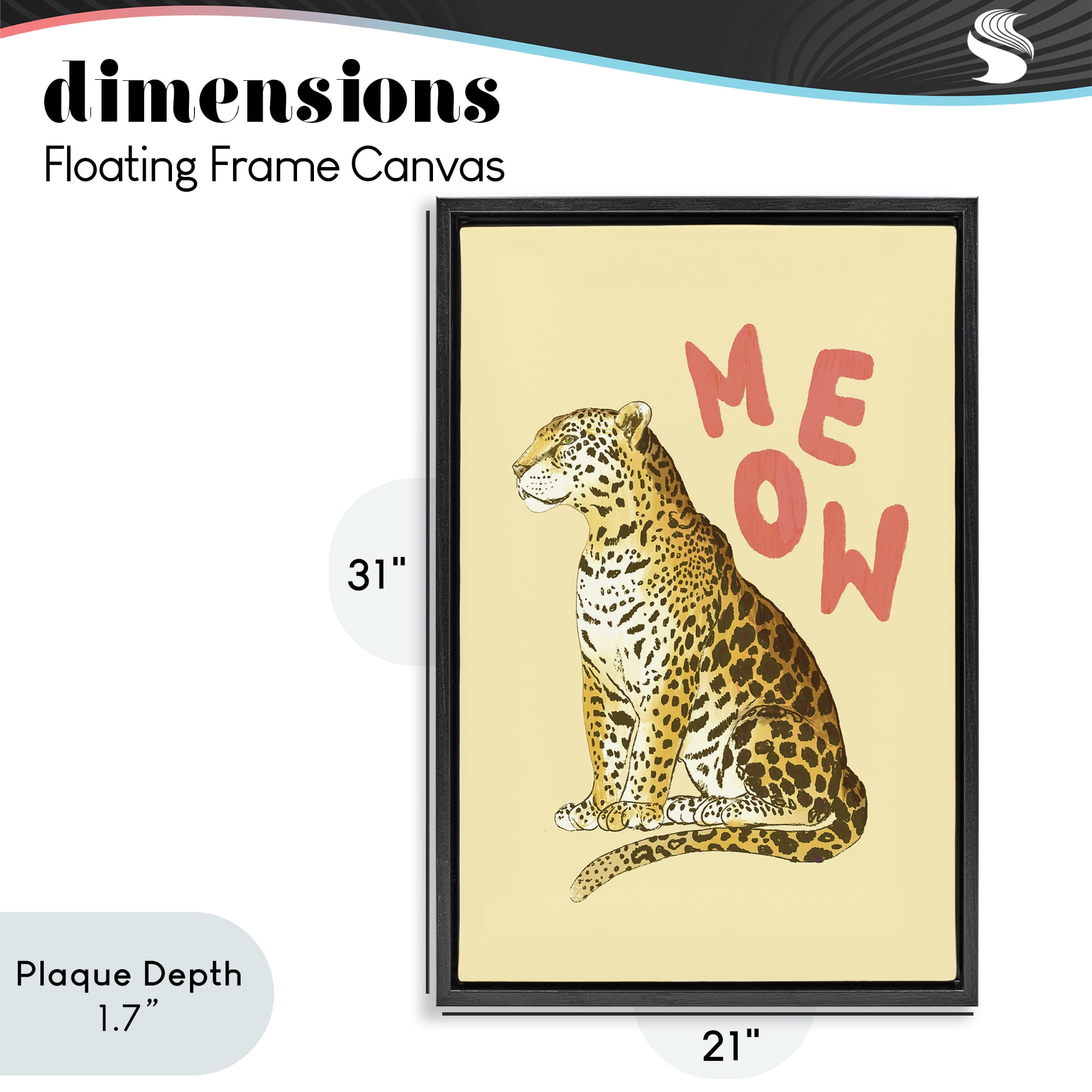Stupell Industries Meow Leopard on Yellow Black Framed Floater Canvas Wall Art, design by Florentina Dolci