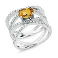 thumbnail image 2 of Gem Stone King 925 Sterling Silver Yellow Citrine Women Criss Cross Ring (2.03 Cttw, Gemstone Birthstone, Oval 8X6MM, Available 5,6,7,8,9), 2 of 3
