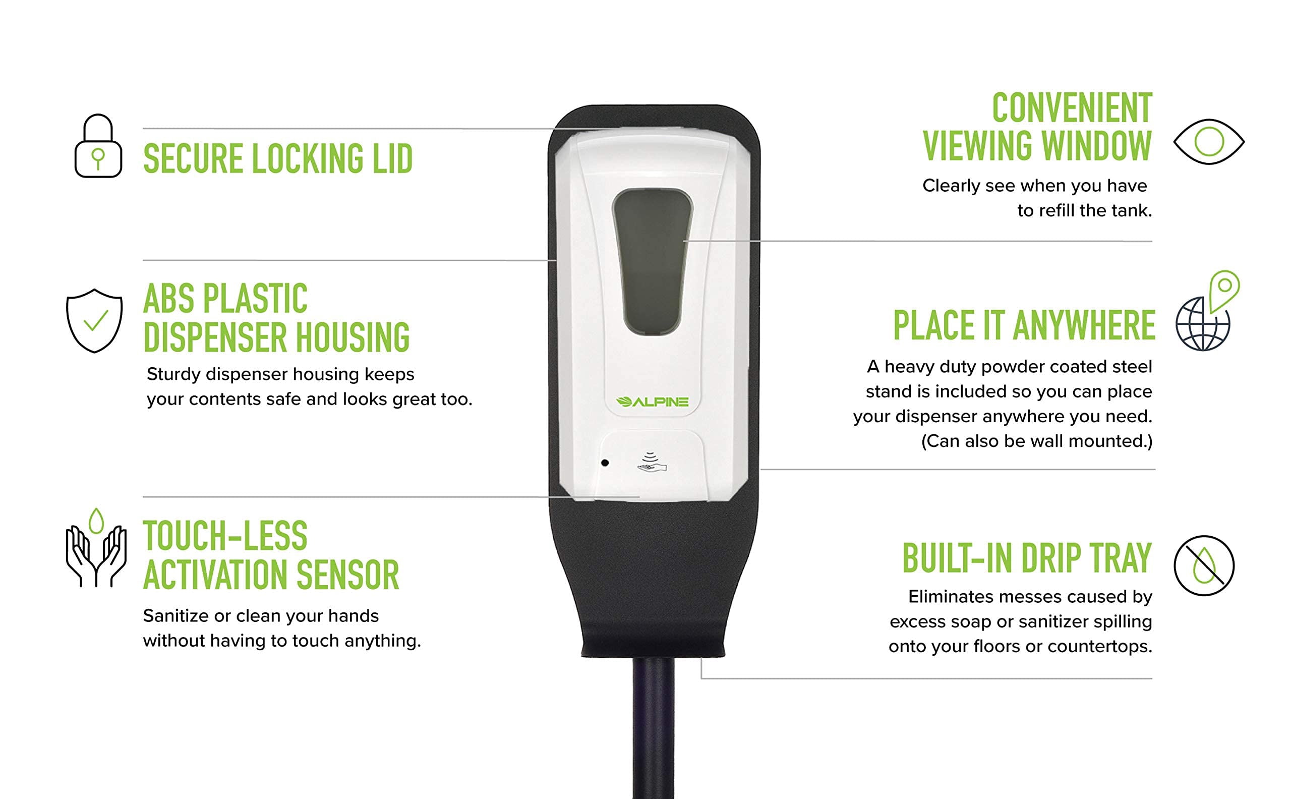Alpine Automatic Hand Sanitizer Dispenser - Touchless Soap Dispenser with Floor Stand for Restaurant, Hospital, School, Hotel, Kitchen and Bathroom -1200mL Foam