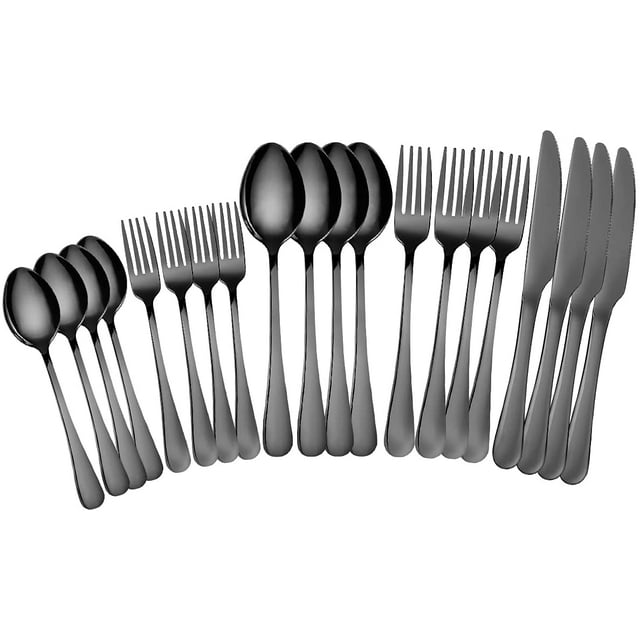 Black Silverware Set Stainless Steel Reusable Mirror Polished Flatware Set 30 Pieces, Utensil Service for 6, Tableware Cutlery Set for Home Kitchen Hotel Restaurant, Dishwasher safe