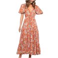 thumbnail image 1 of Vestidos Para Mujer Vestido Maxi Vestido Boho Moda Cuello en V Suelto Manga Corta Estampado Hasta El Tobillo Vestido Odeerbi ODB159799, 1 of 9