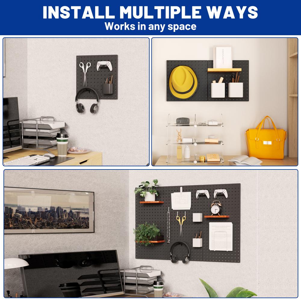 WorkPro 4-Pack 12"x12" Metal Pegboard Panels, Black photo 5