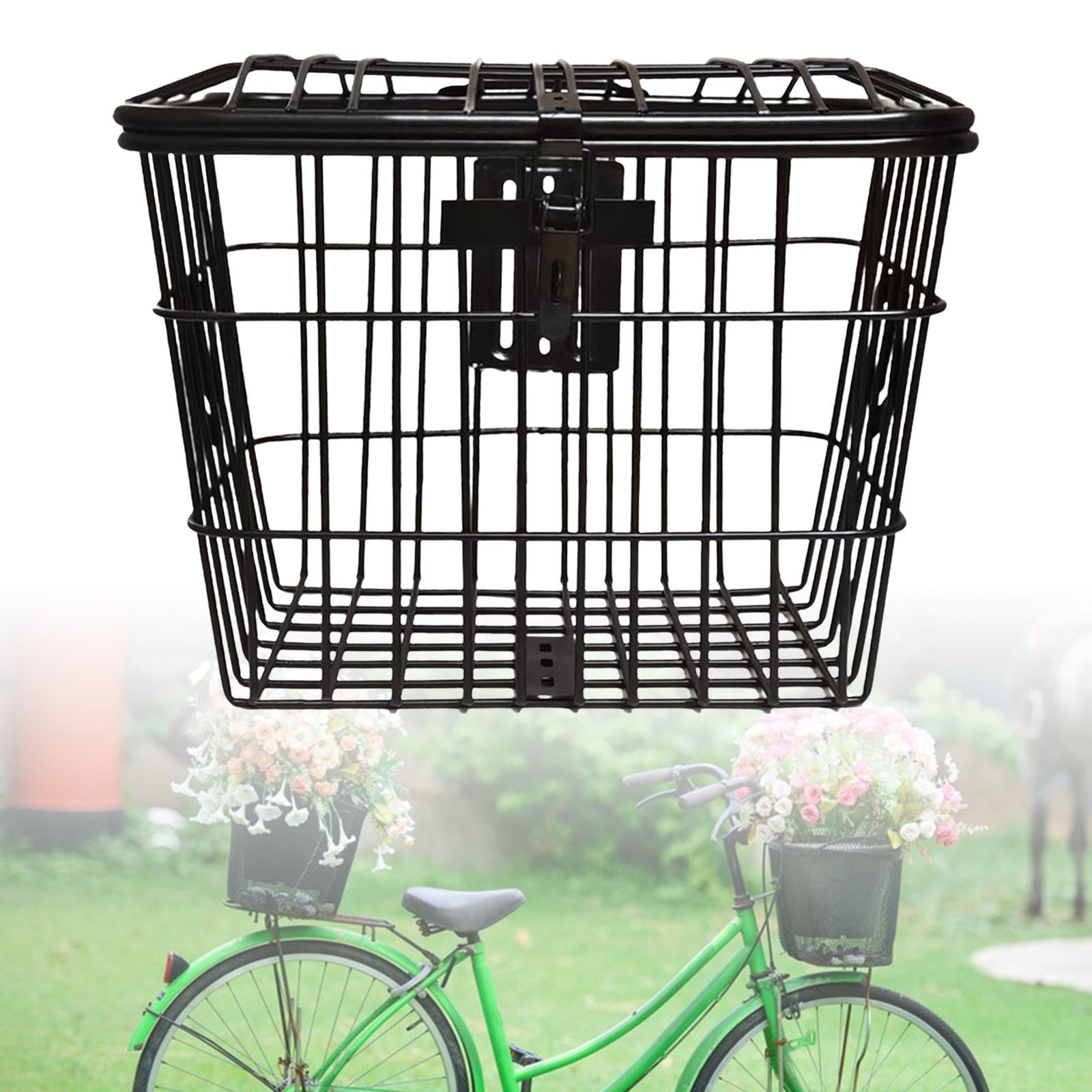 DYNWAVECA Metal Bike Basket with Mounting Screws Organizer Storage Box Large Space Detachable Heavy Duty Front Rear for Folding Bikes Scooters