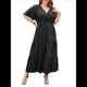 thumbnail image 2 of Vestido Informal de Lunares para Mujer, Talla Grande, de Verano, Corta, Cuello en V, Holgado, Escalonado Negro XXL, 2 of 9