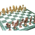 thumbnail image 1 of 20" x 20" Collectible Green Marble Chess Game Board Set + Roman Figure Brass Crafted Pieces Chessmen Coins, 1 of 1