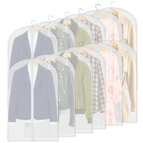 ShellKingdom 12 pack 40" Clear Garment Bags, Dust-Proof Suit Protector Cover Bag with Zipper, Hanging Clothes Bags Dress Bag for Dresses, Suit, Coat Closet Clothes Storage