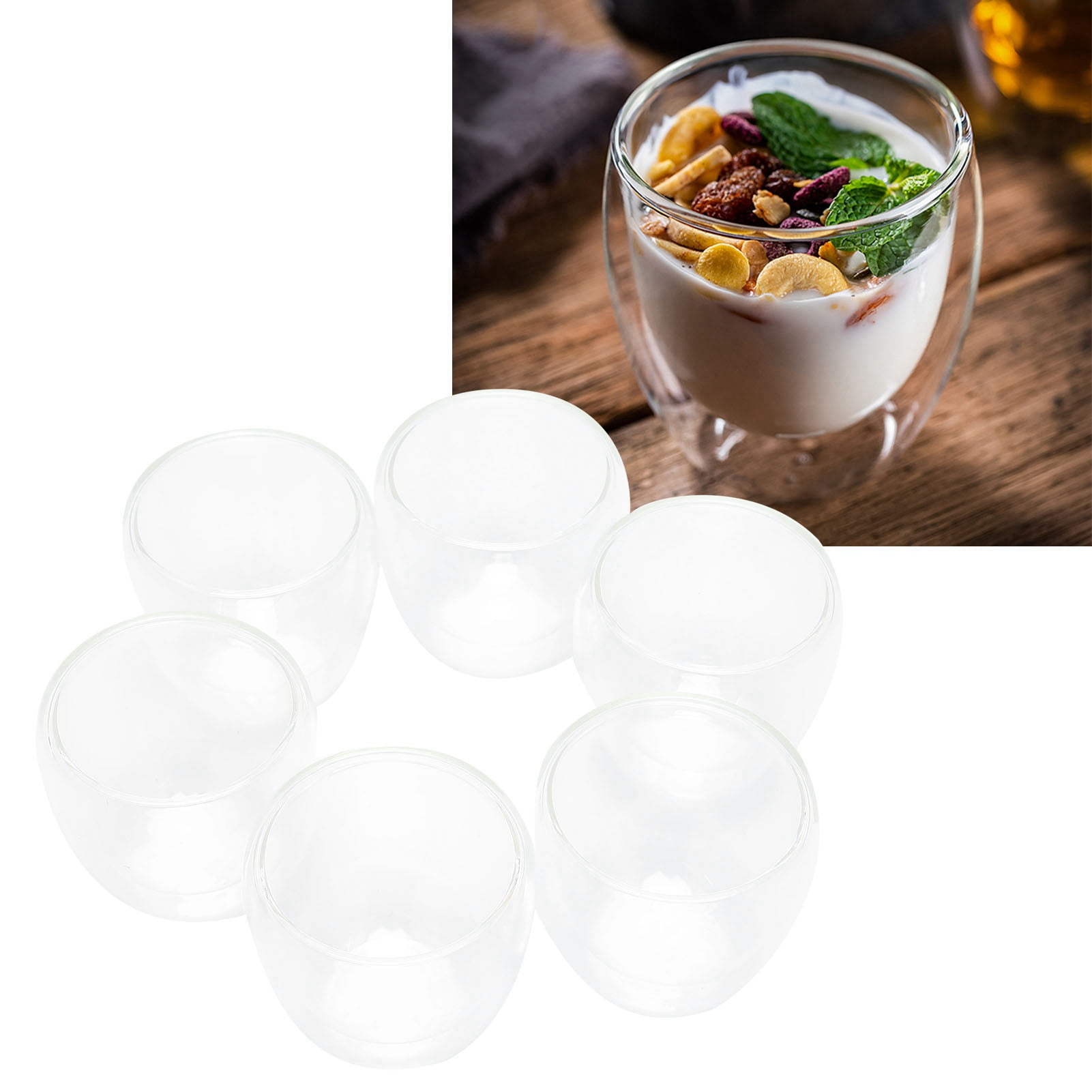 Suodoka 6-Piece 100ml / 3.4oz Double Wall Insulated Coffee Cups, Transparent Heat-Resistant Borosilicate Glass Mugs for Espresso, Tea, Milk, and Beverages