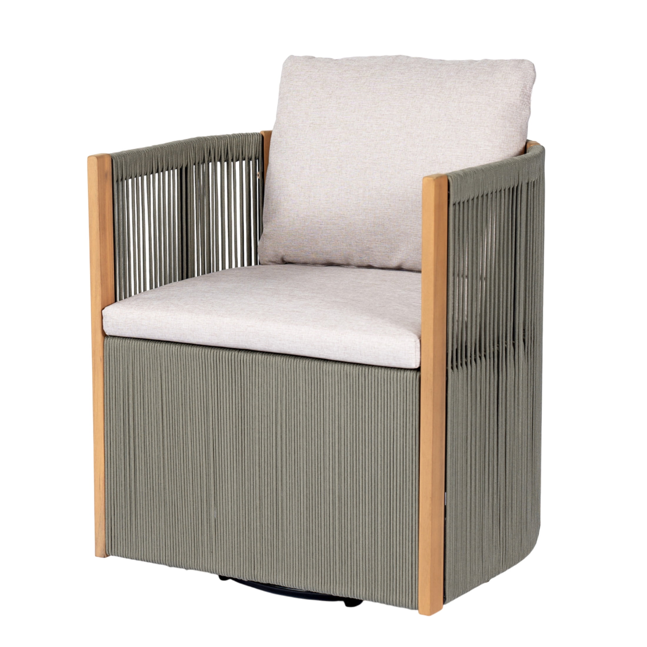 Christopher Knight Home 5-Piece Outdoor Wood Dining Set, Table and Light Gray Swivel Rope Chairs with Cushions