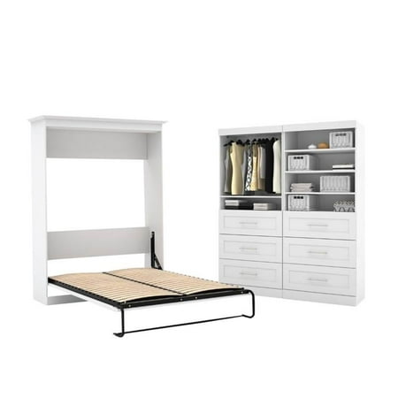 2 piece bedroom set with storage unit and wall bed in white