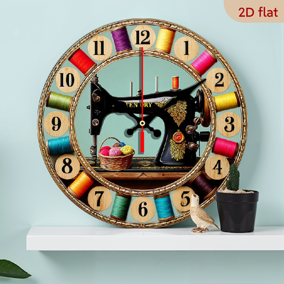 2D Flat 1pc 10Inch Vintage Silent Wall Clock Room Decor, _Timeless Sewing Clock_ Craftsmanship Meets Elegance_, Non-Luminous, WoodenQuartz Design, Perfect For Halloween Christmas, Home_ Coffee