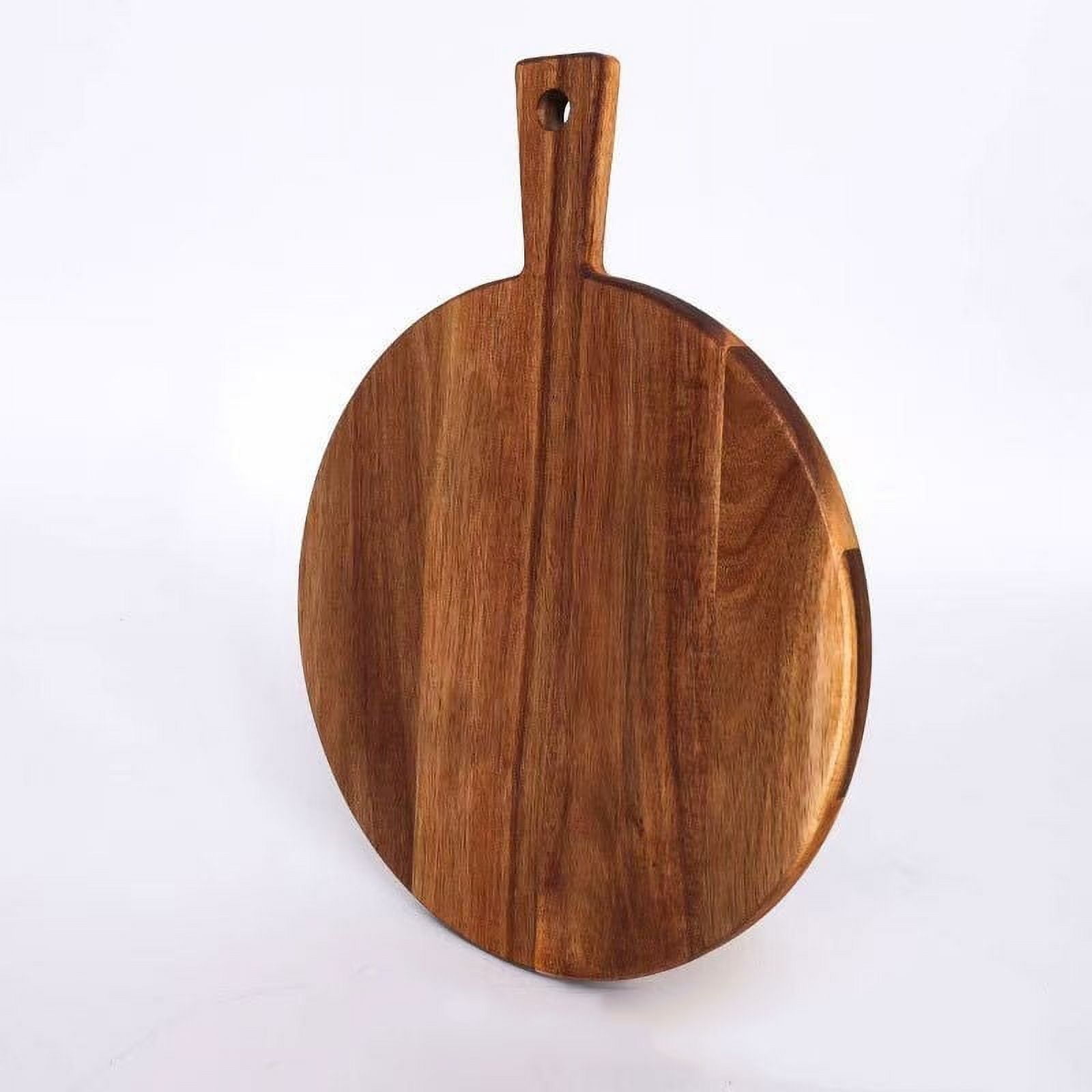 16 x 12 in Round Wooden Chopping Board with Handle, Solid Wood Pizza Board for Kitchen, Meat Cutting Board and Cheese Charcuterie Serving Board, Bread and Steak Serving Tray
