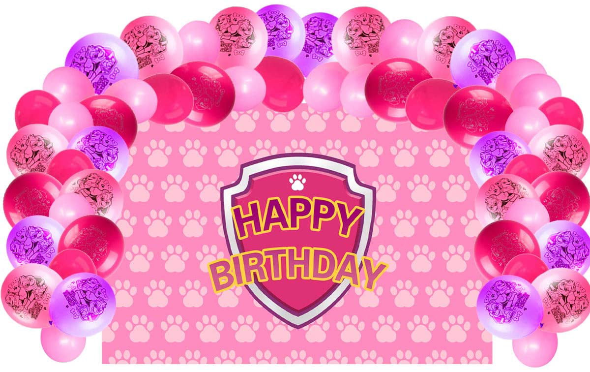 Dog Patrol Birthday Party Supplies Decorations, Backdrop With Balloons Kit Girls Paw Photo Background - Walmart.com