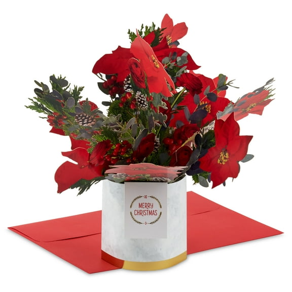 Hallmark Paper Wonder 3D Pop-Up Christmas Greeting Card (Merry Christmas Poinsettia Flower Bouquet)