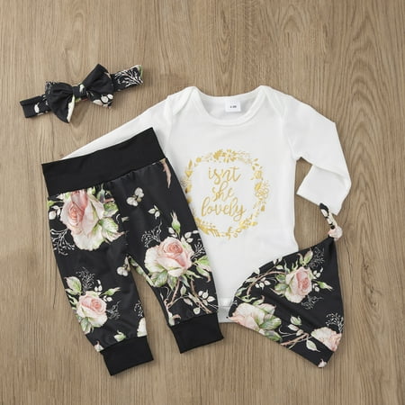 

Actoyo 0-12M Newborn Baby Girls Romper Pants Hat Headband 4Pcs Long Sleeve Outfit Set - SHE LOVELY