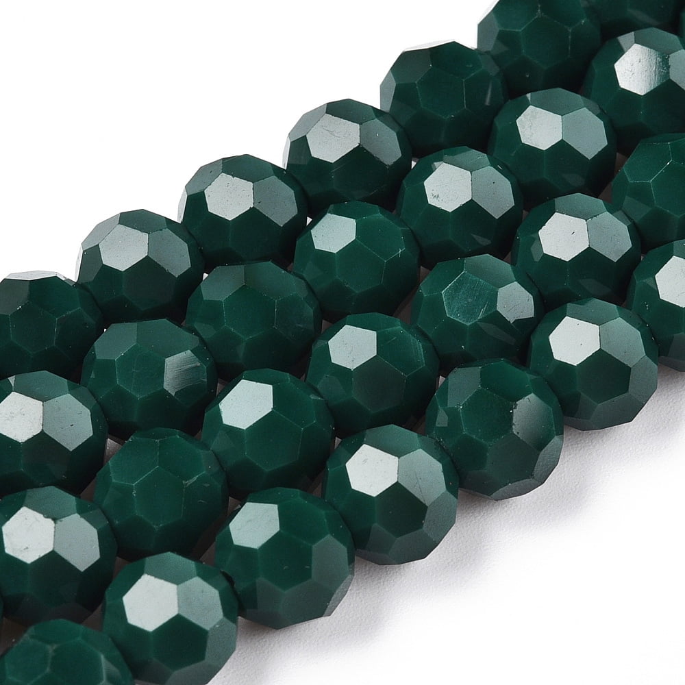 20 strand Opaque Glass Beads Stands Faceted(32 Facets) Round Dark Green 8mm Hole: 1mm 65~67pcs/strand 49~50cm