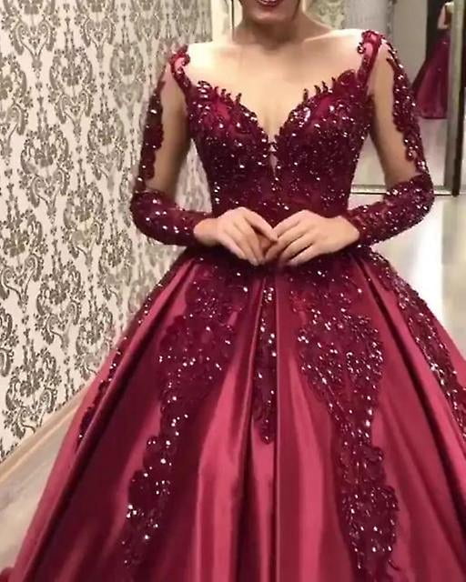 Red Shinny Wedding Party Dresses 2021 New Lady V Neck Long Sleeve Gown  Suitable for Evening Partie Engagement Vestidos Prom Robe - Walmart.ca