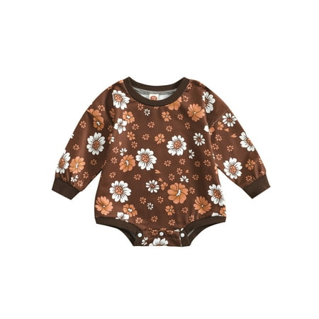 

wsevypo Infant Baby Girls Romper Long Sleeve Crew Neck Flower Print Autumn Bodysuit
