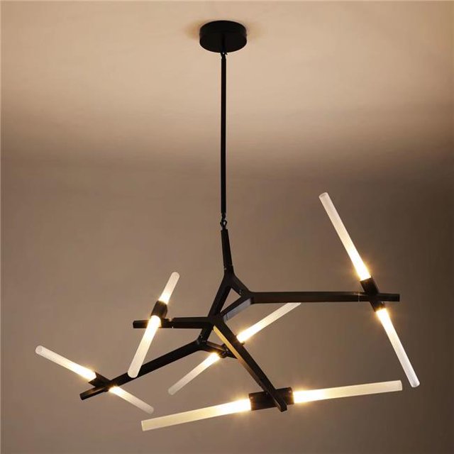 HomeRoots 475566 Asymmetric Black Metal Ten Light Modern Chandelier