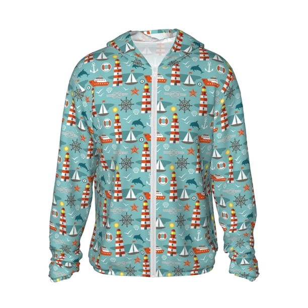 Balery Sea Lighthouse Sudadera ligera de manga larga con capucha y protección solar UPF 50+ para hombre y mujer, ideal para pesca y running-X-Large