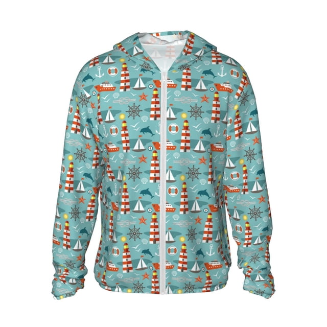 Balery Sea Lighthouse Sudadera ligera de manga larga con capucha y protección solar UPF 50+ para hombre y mujer, ideal para pesca y running-XX-Large