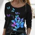 thumbnail image 2 of IROINID T-Shirts à Manches Longues Réduits pour Femmes, Col Rond Imprimé, Blouse d'Automne, Noir, 2 of 5