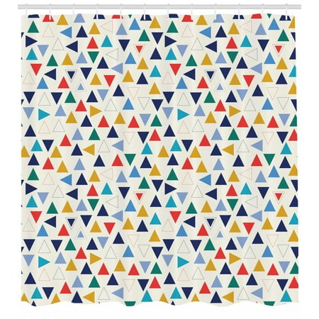Contour Triangle - Geometric Shower Curtain, Colorful Simplistic Triangles Contour Forms Randomly Aligned Off White Background, Fabric Bathroom Set with Hooks, 69W X 70L Inches, Multicolor, by Ambesonne