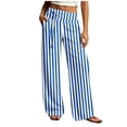 thumbnail image 4 of Costeam Womens Striped Wide Leg Pants Drawstring High Elastic Waist with Side Pockets Loose Fit Straight Leg Lightweight Soft Breathable Casual Long Trousers Comfy Relaxed Fit Bottoms, 4 of 6