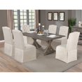 thumbnail image 2 of Rustic Gray Wood 7pc Dining Set with 6 Skirt Chairs in Beige Linen Fabric, 2 of 4