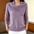 thumbnail image 5 of Vynhevius Womens Beaded Cowl Neck Sweater Long Sleeve Casual Winter Pullover Top, 5 of 6