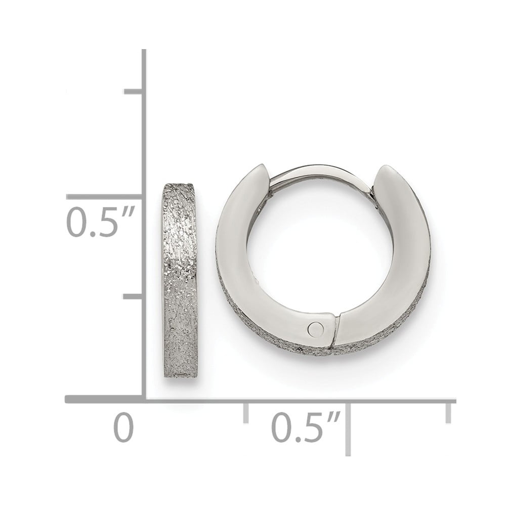 Stainless Steel Polished and Sand Blasted 2.0mm Hinged Hoop Earrings, 