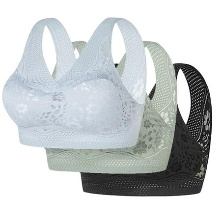 REORIAFEE Underwear Bra for Women 3 Pack Gathered Together Wirefree Bras Solid Brassiere Breathable Wide Strap Comfy Corset Underwear Classic Comfortable Support Lingerie Dark Gray XL