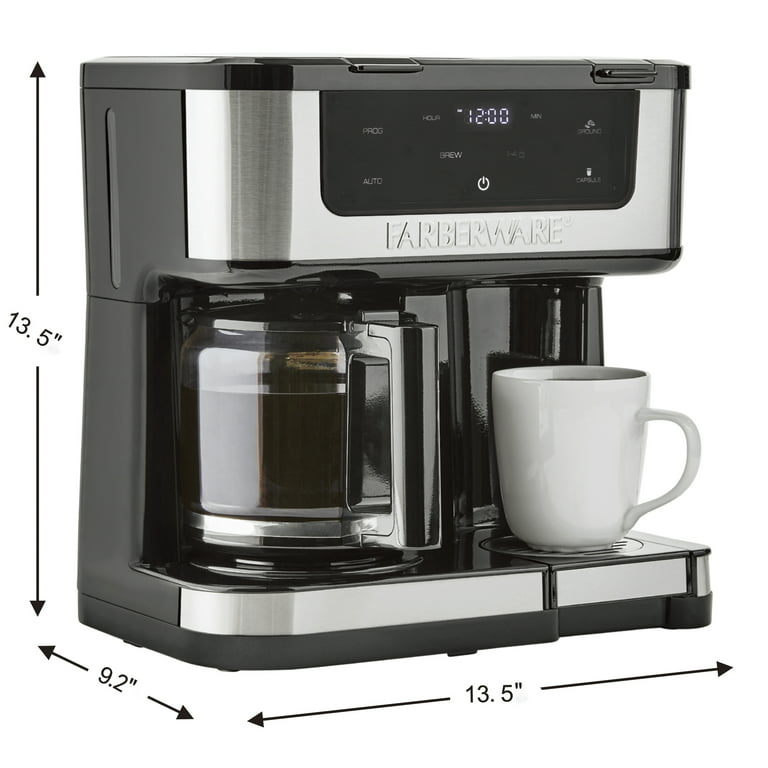 Farberware Side by Side Single Serve or 12 Cup Coffee Maker, Black