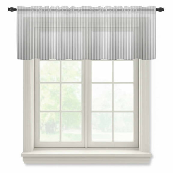 Gray Striped Valance Curtains for Kitchen/Living Room/Bathroom/Bedroom Window, Rod Pocket Small Topper Half Short Window Curtains Voile Sheer Scarf, Modern Minimalist Vertical Stripes Lines 42"x12"