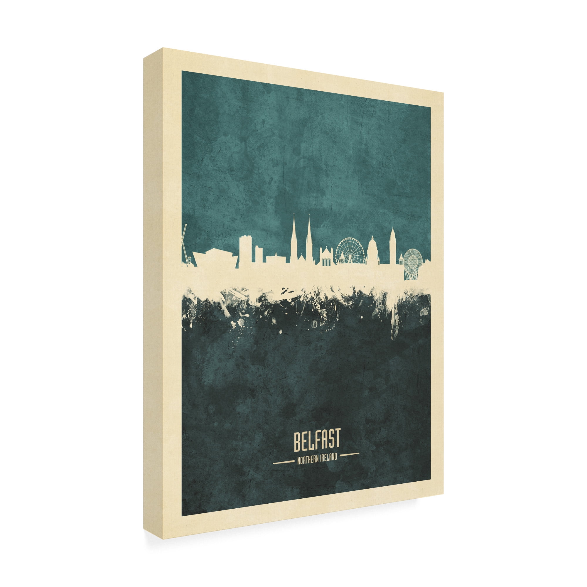 Trademark Fine Art 'Belfast Northern Ireland Skyline Teal' Canvas Art by Michael Tompsett