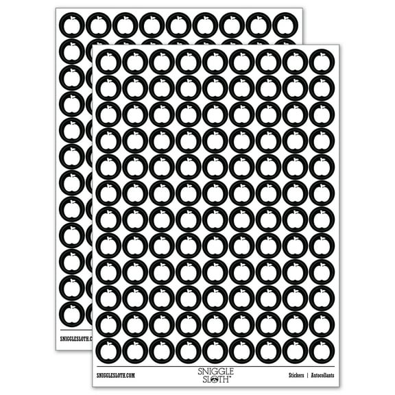 Apple Fruit 200  Round Stickers - Black - Gloss Finish - 0.50" Size