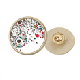 thumbnail image 1 of Modern Art Illustration flores plantas Broche de oro metálico circular, 1 of 3